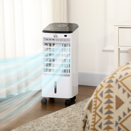  Racitor Evaporativ 3-in-1, Ventilator, Umidificator cu Gheata si Dezumidificator, 3 Viteze, 3 Moduri si Telecomanda, Timer 12 Ore, 65W din ABS, 24.5x27x60 cm, Alb [1]