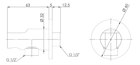 Racord apa cu brat suport dus Remer Rubinetterie 337M, alama cromata, montaj perete/tavan, filet 1/2” [1]