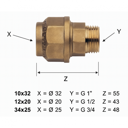 Racord compresie alama Remer Rubinetterie Minutery 490RM2063, filet exterior, 2" x 63 mm, alama [1]