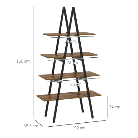  Raft Biblioteca Stil Industrial din PAL si Otel in Forma de A, 92x38.5x166 cm, Maro si Negru [2]