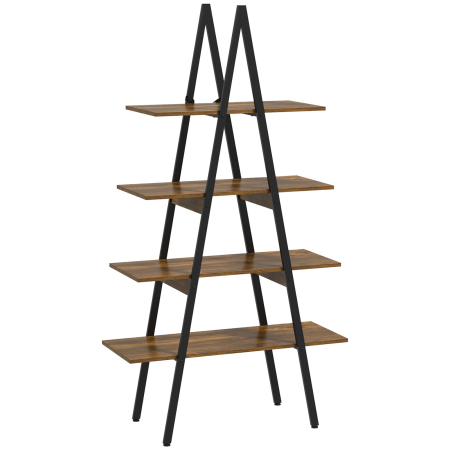 Living & hol -  Raft Biblioteca Stil Industrial din PAL si Otel in Forma de A, 92x38.5x166 cm, Maro si Negru