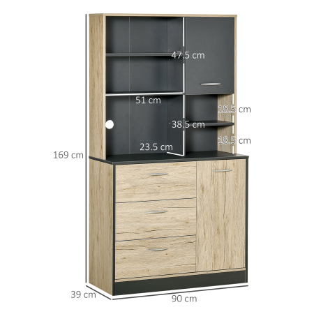  Raft Bucatarie 90×39×169 cm - Stejar & Negru cu 4 Rafturi [2]
