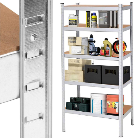Raft metalic depozitare 5 polite MDF reglabile, max 875 kg, pliabil in 2 rafturi mici, 180x90x30 cm, argintiu [15]