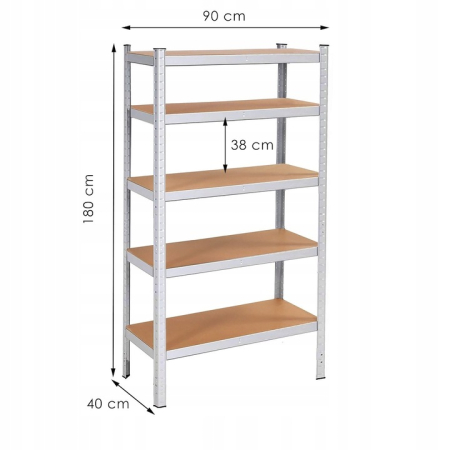 Raft cadru metalic modular pentru depozitare, 5 polite, 180x90x40cm, sarcina 875kg [9]