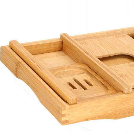 Raft cu tava pentru cada din bambus natural Sersimo 1024, extensibila, 75-110x23cm [2]