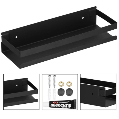 Raft de baie cu 2 sisteme instalare pe perete, aluminiu, 30x10x6cm, negru [14]
