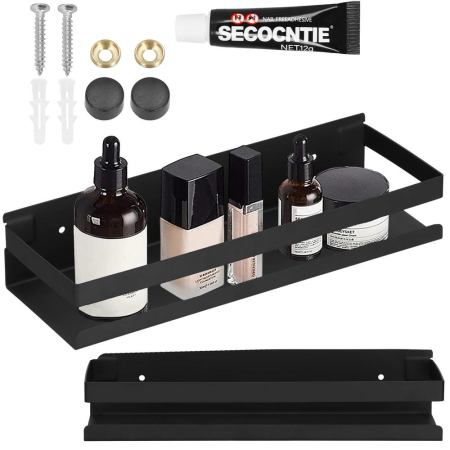 Raft de baie cu 2 sisteme instalare pe perete, aluminiu, 30x10x6cm, negru [16]