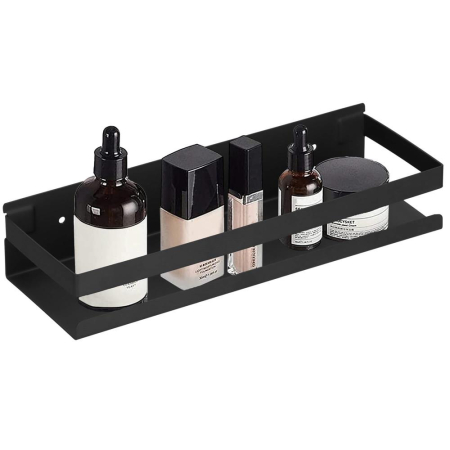 Rafturi si depozitare - Raft de baie cu 2 sisteme instalare pe perete, aluminiu, 30x10x6cm, negru
