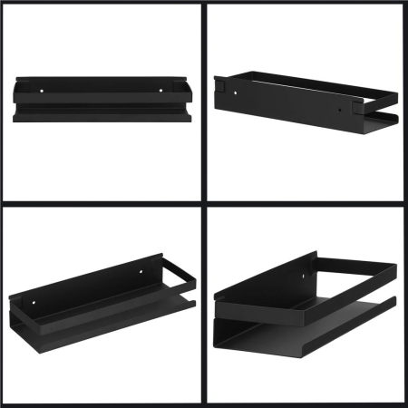 Raft de baie cu 2 sisteme instalare pe perete, aluminiu, 30x10x6cm, negru [12]