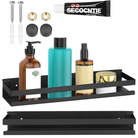 Raft de baie cu 2 sisteme instalare pe perete, aluminiu, 40x10x6cm, negru [12]