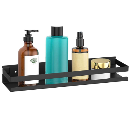 Rafturi si depozitare - Raft de baie cu 2 sisteme instalare pe perete, aluminiu, 40x10x6cm, negru