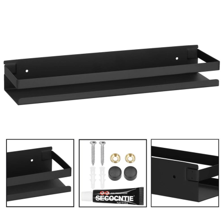 Raft de baie cu 2 sisteme instalare pe perete, aluminiu, 40x10x6cm, negru [9]