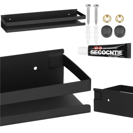 Raft de baie cu 2 sisteme instalare pe perete, aluminiu, 40x10x6cm, negru [15]