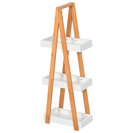 Mobilier pentru baie -  Raft de Baie cu 3 Rafturi din MDF si Bambus, Dulap Baie, 30x18x81 cm, Lemn