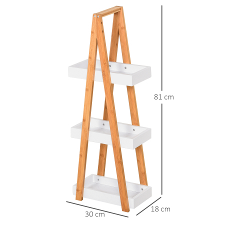  Raft de Baie cu 3 Rafturi din MDF si Bambus, Dulap Baie, 30x18x81 cm, Lemn [2]