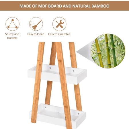  Raft de Baie cu 3 Rafturi din MDF si Bambus, Dulap Baie, 30x18x81 cm, Lemn [5]