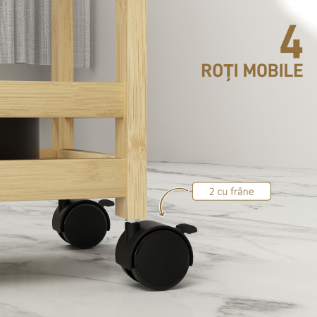  Raft de Baie din Bambus cu 3 Niveluri, Carucior Organizator cu Roti pentru Bucatarie, Baie, Living, 55 x 20 x 75 cm - Natural [4]