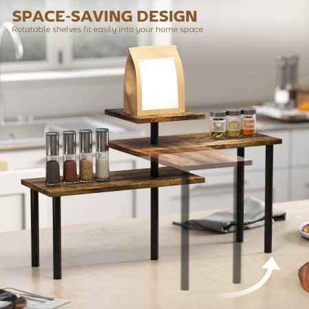  Raft de Bucatarie cu 3 Nivele Rotative Economisitor de Spatiu din Lemn si Otel, 40x10x36.5 cm, Maro Rustic [4]