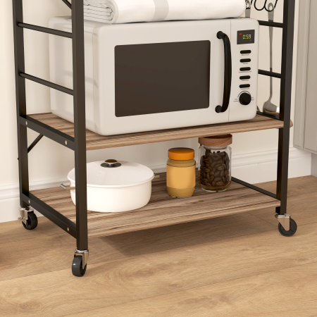  Raft de Bucatarie cu 3 Nivele, Roti si 4 Carlige, 60x40x84 cm, Lemn Natural [8]