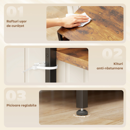  Raft de Bucatarie cu Statie de Alimentare si Rafturi Reglabile, Raft pentru Cuptor cu Microunde 5 Nivele cu Panou de Grilaj si 10 Carlige, Dulap Vintage Structura din Otel, 80x40x170 cm, Maro Rustic [6]