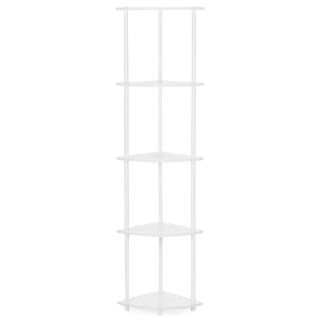 Living & hol - Raft de colt cu 5 polite, MDF, cadru metalic, 148x30x30 cm, alb