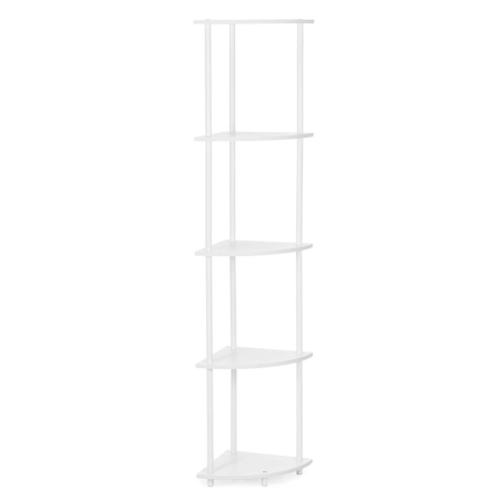 Raft de colt cu 5 polite, MDF, cadru metalic, 148x30x30 cm, alb [5]