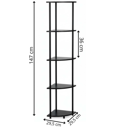 Raft de colt cu 5 polite, MDF, cadru metalic, 148x30x30 cm, negru [12]