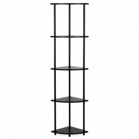 Living & hol - Raft de colt cu 5 polite, MDF, cadru metalic, 148x30x30 cm, negru