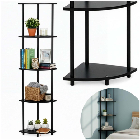 Raft de colt cu 5 polite, MDF, cadru metalic, 148x30x30 cm, negru [4]