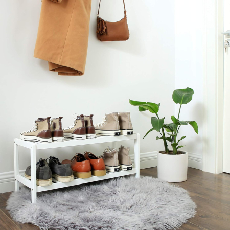 Raft de depozitare din bambus, cu 2 niveluri, 26x70x33cm, alb [1]