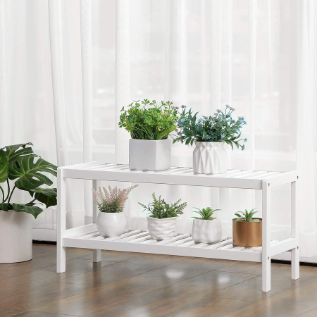 Raft de depozitare din bambus, cu 2 niveluri, 26x70x33cm, alb [5]