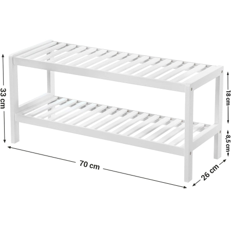 Raft de depozitare din bambus, cu 2 niveluri, 26x70x33cm, alb [6]