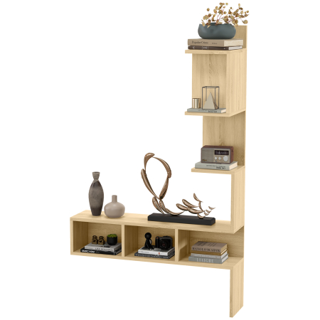 Rafturi si biblioteci - Raft de depozitare  MDF cu rafturi deschise pentru sufragerie si dormitor, 80x20x128,5 cm, de culoare stejar