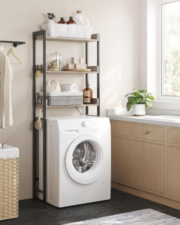 Raft de depozitare pentru baie, suprapunere peste masina spalat sau vas WC, 25x63x165 cm, gri [2]