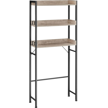 Mobilier pentru baie - Raft de depozitare pentru baie, suprapunere peste masina spalat sau vas WC, 25x63x165 cm, gri