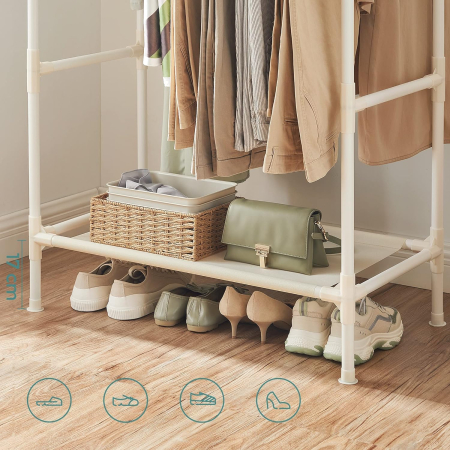 Raft de haine din metal, cu 2 bare de haine si 1 raft, maxim 70 kg, industrial, 45x83x157cm, alb [3]