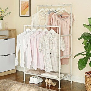 Raft de haine din metal, cu 2 bare de haine si 1 raft, maxim 70 kg, industrial, 45x83x157cm, alb [11]