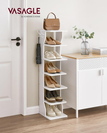 Raft de pantofi, pentru spatii inguste, 6 nivele, 30x26x110 cm, alb [1]