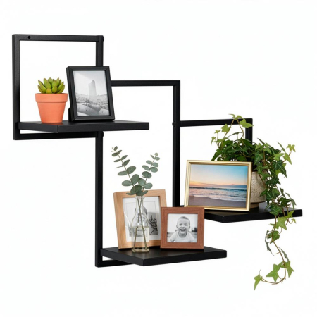 Raft de perete cu 3 polite din MDF si cadru metalic, 58x21x50 cm, negru [11]