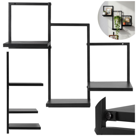 Raft de perete cu 3 polite din MDF si cadru metalic, 58x21x50 cm, negru [4]