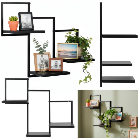 Raft de perete cu 3 polite din MDF si cadru metalic, 58x21x50 cm, negru [3]