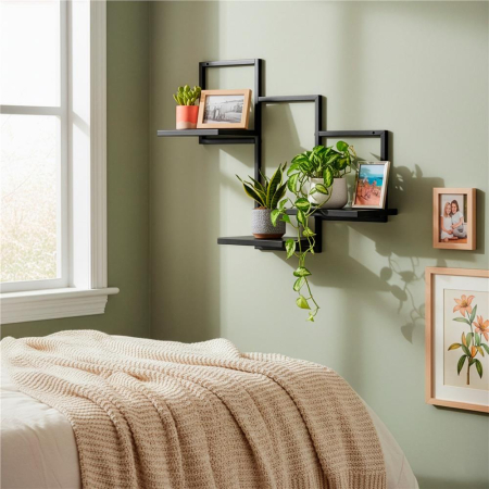 Raft de perete cu 3 polite din MDF si cadru metalic, 58x21x50 cm, negru [7]