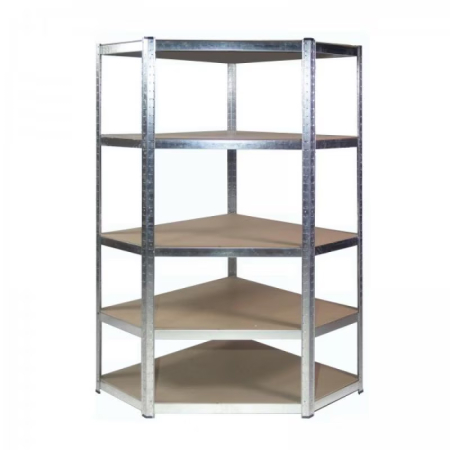 Raft depozitare metalic colt 5 niveluri cu polite MDF, structura otel galvanizat, 180x90x30 cm, argintiu [6]