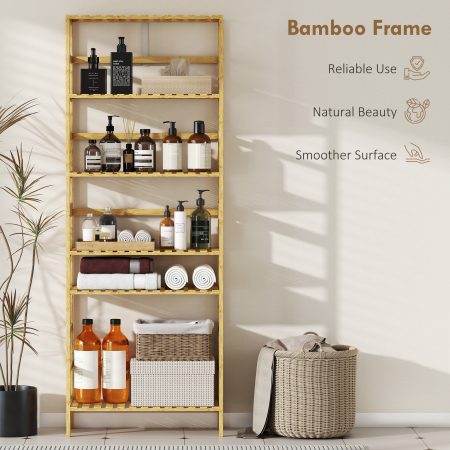  Raft din Lemn de Bambus cu 6 Niveluri si Polite Reglabile, 60x26x161 cm, Lemn Natural [4]