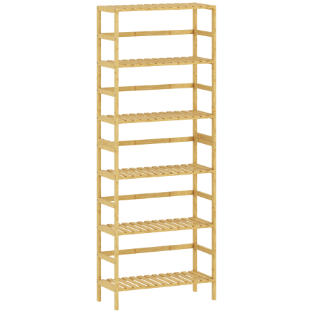 Rafturi si biblioteci -  Raft din Lemn de Bambus cu 6 Niveluri si Polite Reglabile, 60x26x161 cm, Lemn Natural