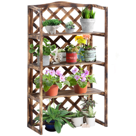 Living & hol -  Raft Ghivece pentru Plante cu 3 Etajere din Lemn de Brad, 80x40x150 cm