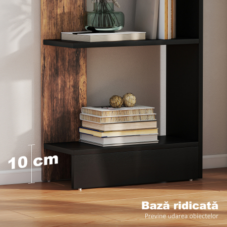  Raft ingust cu 5 Etajere, Raft Economisitor de Spatiu Modern din Lemn, Biblioteca pentru Baie, Living, Dormitor, Birou, 45x21x170 cm, Maro Rustic [4]