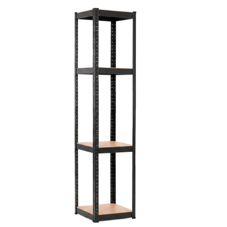 Accesorii baie - Raft metalic de depozitare cu 4 polite reglabile MDF, capacitate 400 kg, 40x40x180 cm, negru