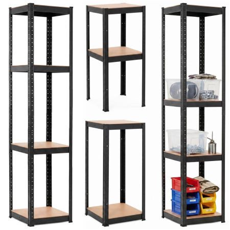 Raft metalic de depozitare cu 4 polite reglabile MDF, capacitate 400 kg, 40x40x180 cm, negru [1]