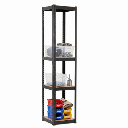 Raft metalic de depozitare cu 4 polite reglabile MDF, capacitate 400 kg, 40x40x180 cm, negru [11]
